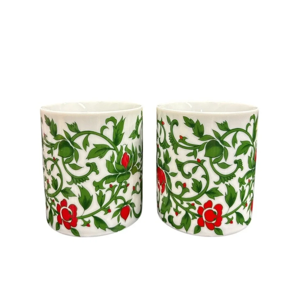 Williams Sonoma Coffee Cup Mug Christmas Holiday Green Vines Red Flowers‎ Japan